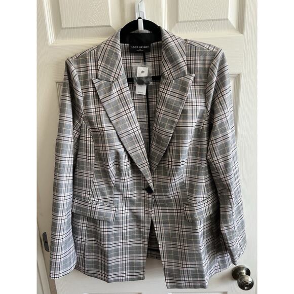 LANE BRYANT Perfect Drape Pink Gray Plaid Single Breast Blazer Jacket Sz 14 NWT - Picture 2 of 13
